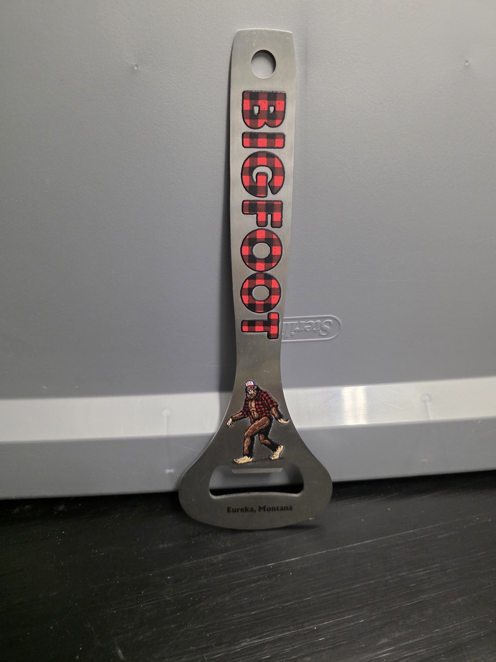 BIG- Bigfoot Stainless Steel Bottle Opener – Red Plaid Design